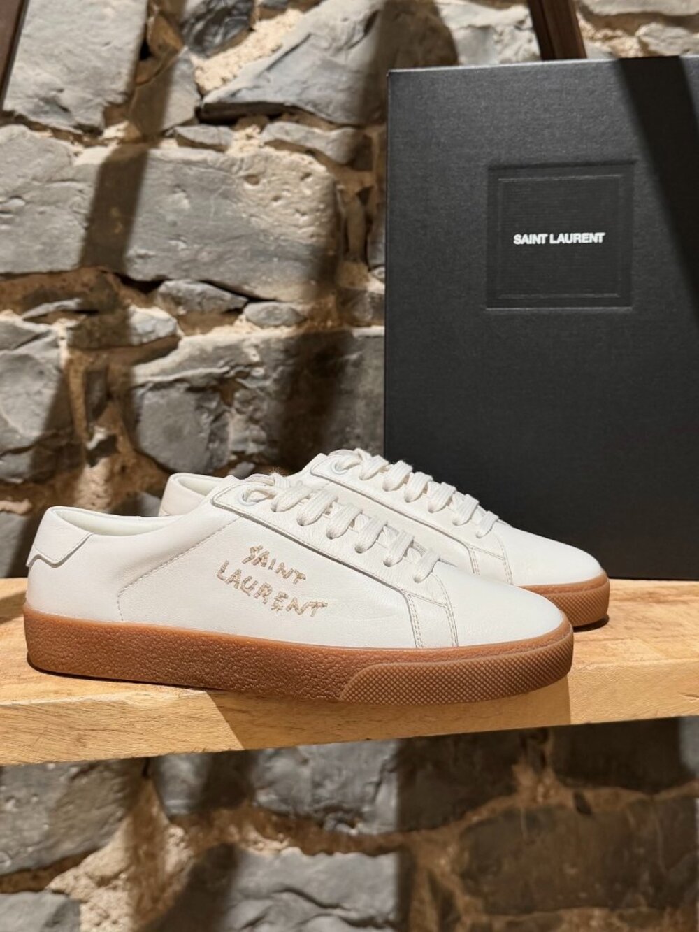 Saint Laurent White Leather SL/06 Signature Embroidered Low-top Sneakers